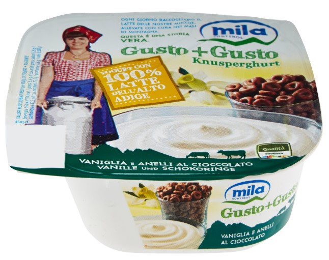YOGURT MILA VANIGLIA PIÙ ANELLI DI CIOCCOLATO G150