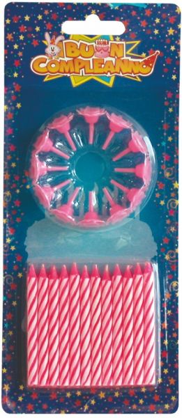 CANDELINE SPIRALE ROSA/CELESTE CON PIEDE