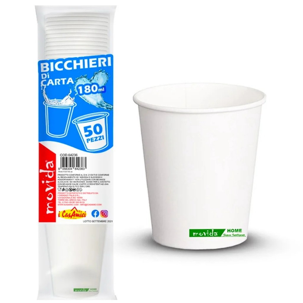 BICCHIERI CARTONCINO MOVIDA ACQUA ML180 PZ.50