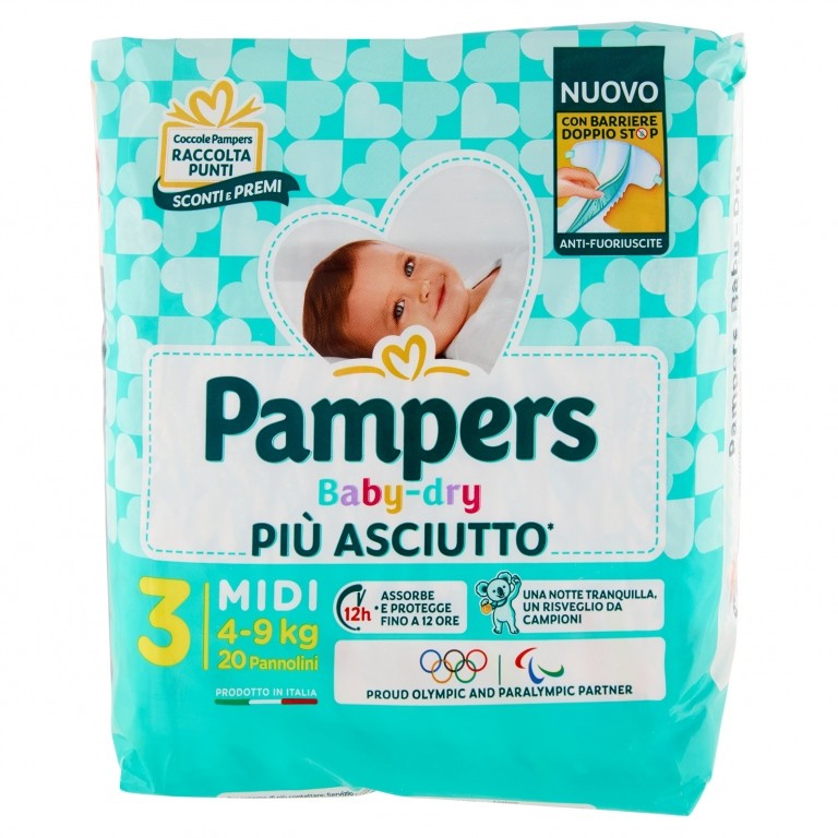 PANN.PAMPERS BABY DRY N.3 PZ.20 KG.4-9 MIDI