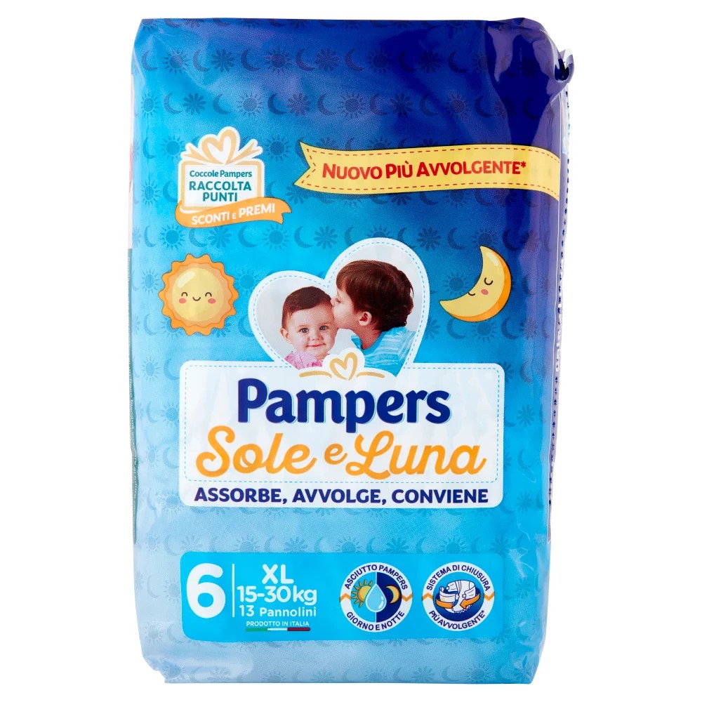 PANN.PAMPERS SOLE&LUNA N.6 PZ.13 KG.15-30 XL