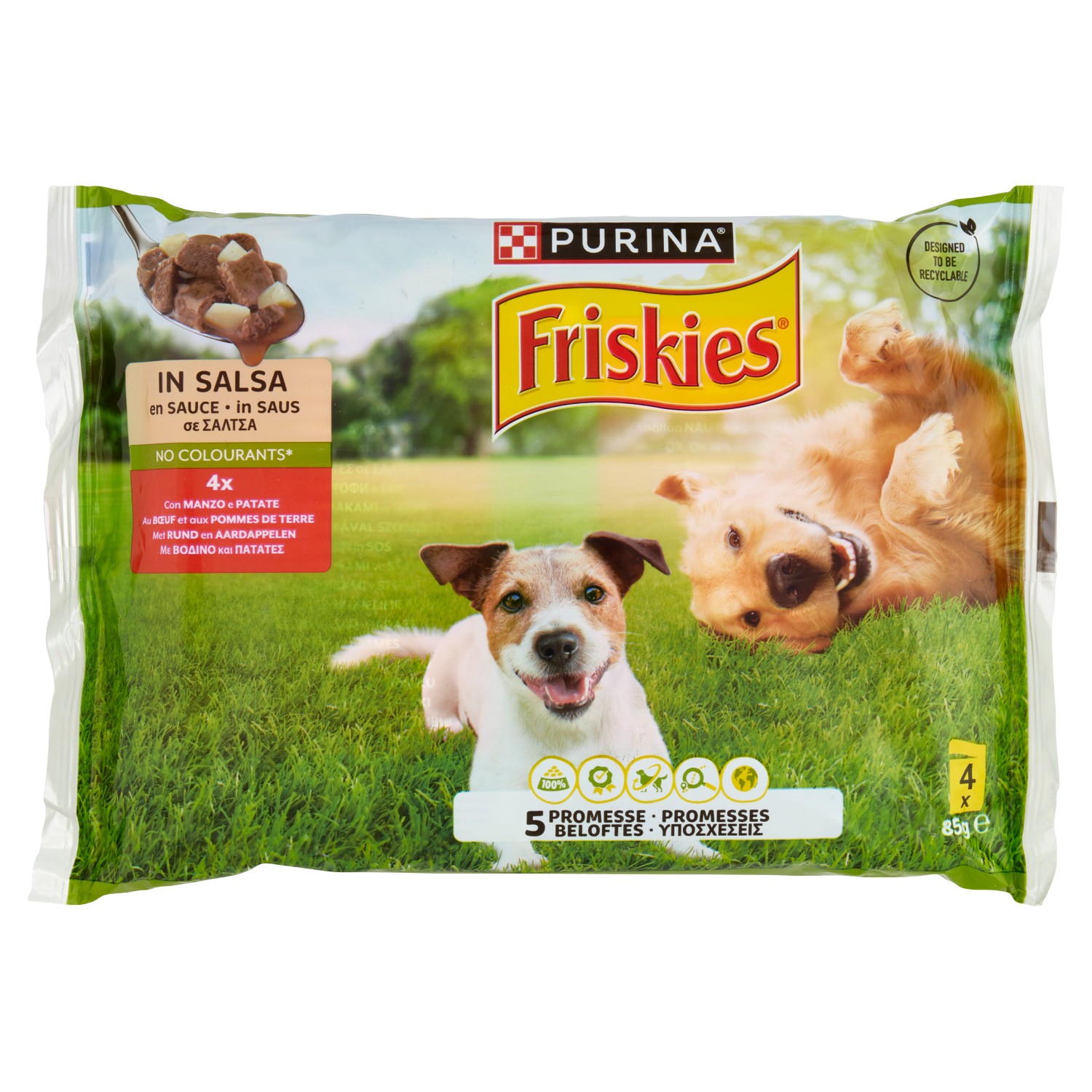 FRISKIES CANE GR.85X4 MANZO PAT.IN SALSA