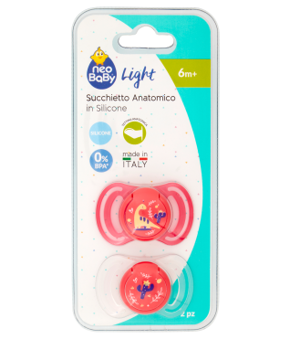 SUCCHIETTO NEOBABY SILICONE MEDIO ROSA X2