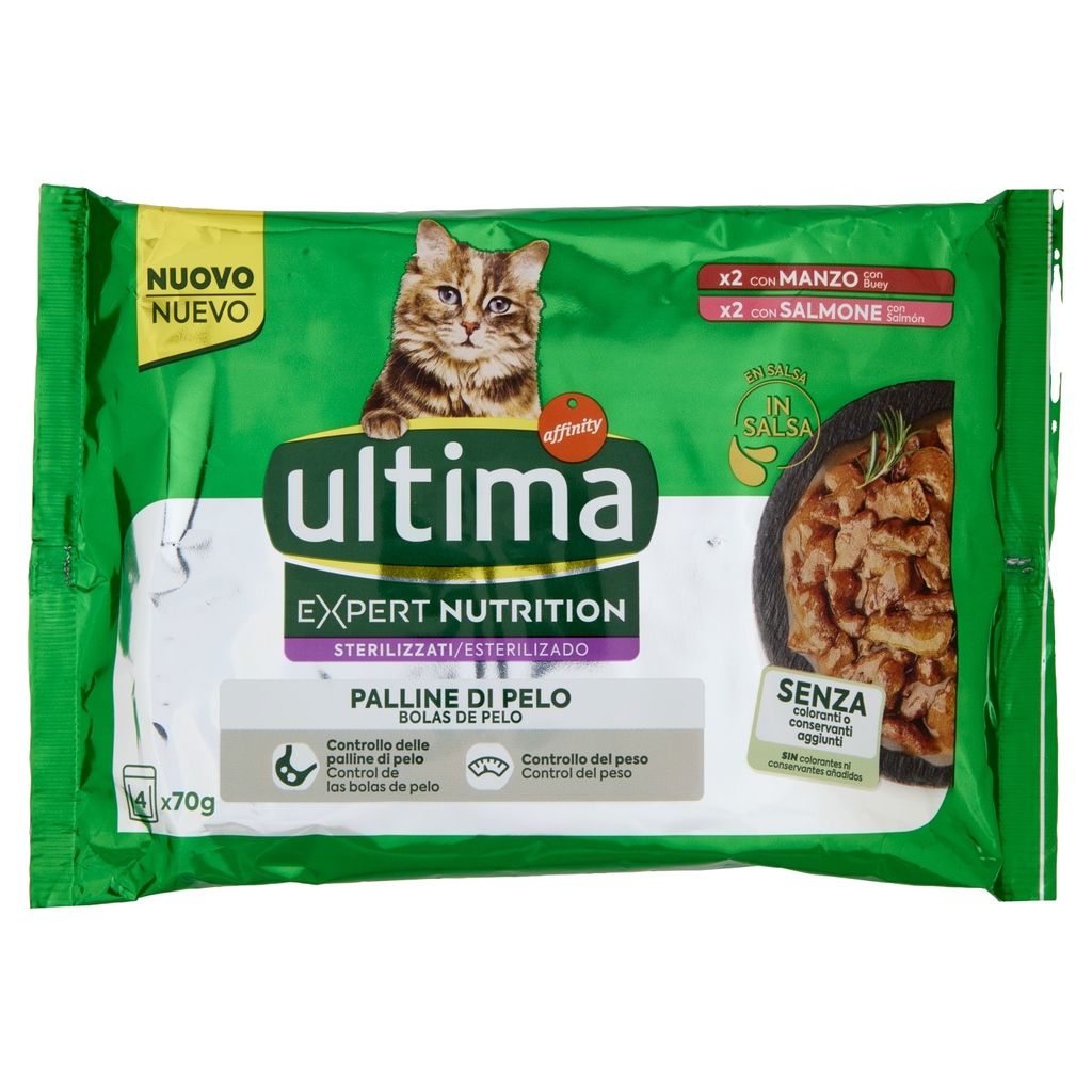 ULTIMA GATTO EXPERT NUTRITION MANZO SALMONE GR70X4